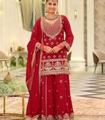 Women Ethnic Motifs Embroidered Kurta with Sharara & Dupatta