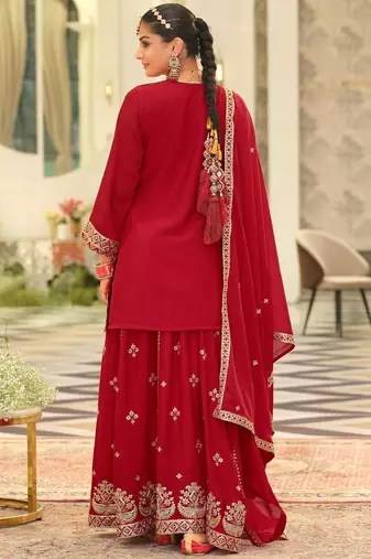 Women Ethnic Motifs Embroidered Kurta with Sharara & Dupatta
