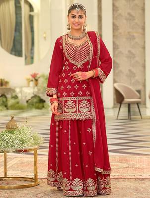 Women Ethnic Motifs Embroidered Kurta with Sharara & Dupatta 4