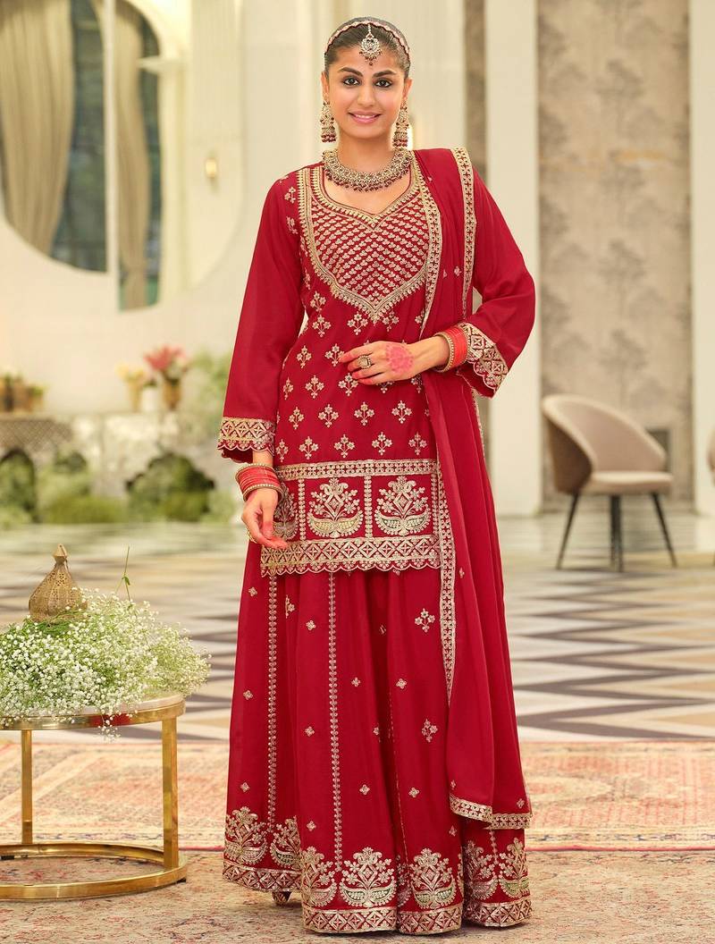 Women Ethnic Motifs Embroidered Kurta with Sharara & Dupatta