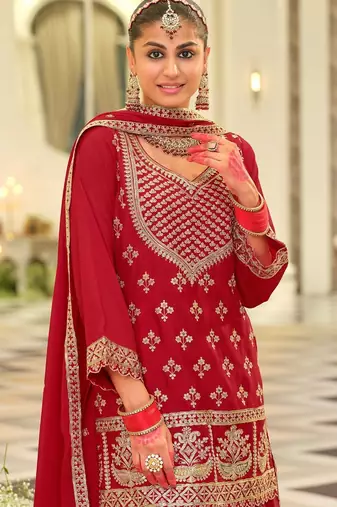Women Ethnic Motifs Embroidered Kurta with Sharara & Dupatta