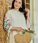 Floral Embroidered Mandarin Collar A Line Pure Cotton Kurta Wwith Trousers