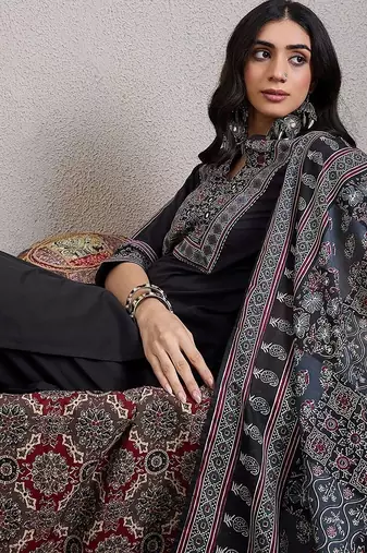 Ethnic Motifs Embroidered Mirror Work Pure Cotton Kurta With Trousers & Dupatta