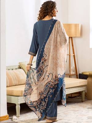 Women Paisley Embroidered Regular Kurta with Palazzos & With Dupatta 4