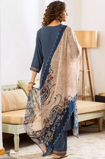 Women Paisley Embroidered Regular Kurta with Palazzos & With Dupatta