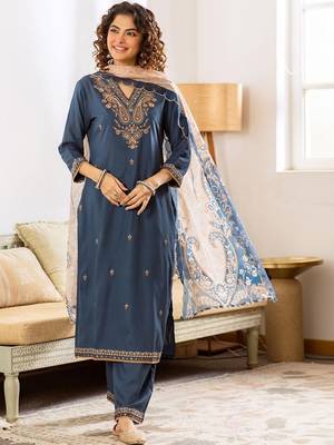 Women Paisley Embroidered Regular Kurta with Palazzos & With Dupatta 5