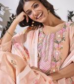 Floral Embroidered Thread Work Pure Cotton Kurta with Trouser & Dupatta