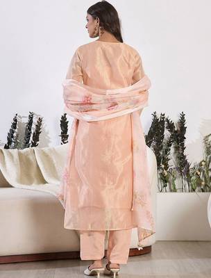 Floral Embroidered Thread Work Pure Cotton Kurta with Trouser & Dupatta 5