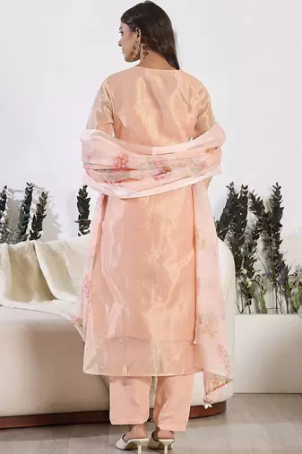 Floral Embroidered Thread Work Pure Cotton Kurta with Trouser & Dupatta