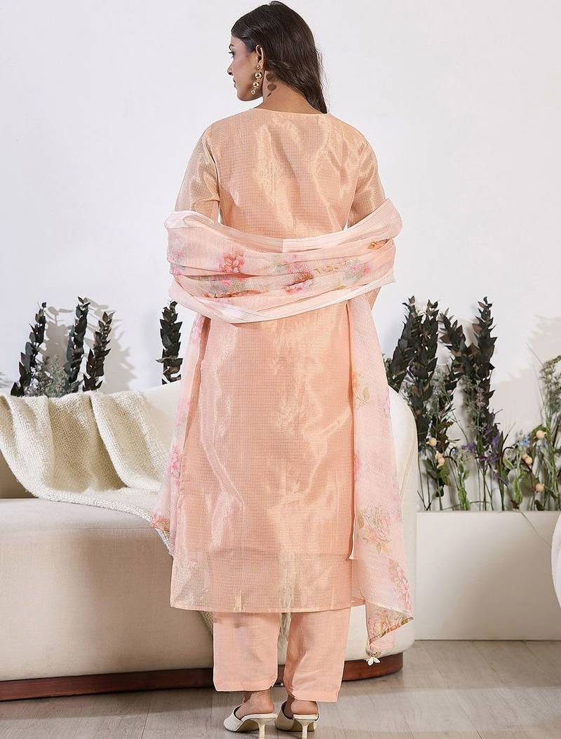 Floral Embroidered Thread Work Pure Cotton Kurta with Trouser & Dupatta