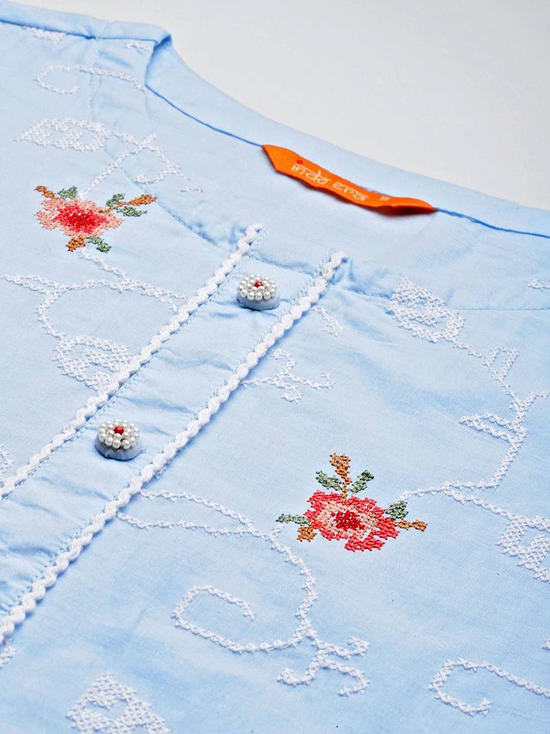 Women Ethnic Motifs Embroidered Regular Thread Work Pure Cotton Kurta with Trousers & With Dupatta