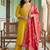 Plus Size Yellow Embroidered Straight Kurta Trousers With Dupatta Set