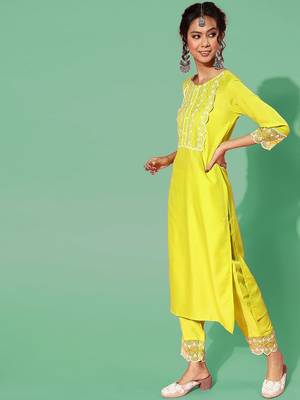 Women Yoke Design Round Neck Kurta With Trousers & Dupatta 5