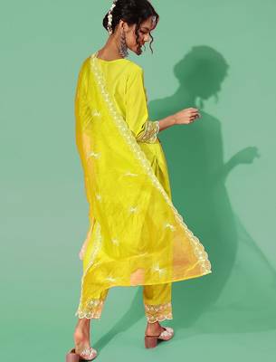 Women Yoke Design Round Neck Kurta With Trousers & Dupatta 6