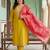 Plus Size Yellow Embroidered Straight Kurta Trousers With Dupatta Set