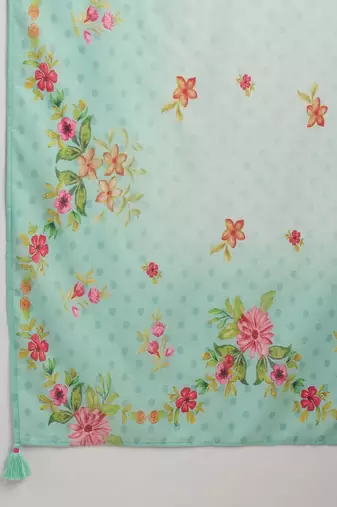 Women Floral Embroidered Thread Work Linen Kurta with Trousers & With Dupatta