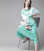 Women Sea Green & Golden Embroidered Kurta with Trousers & Dupatta