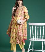 Printed Panelled Sequinned Pure Cotton Kurta With Trousers & Dupatta