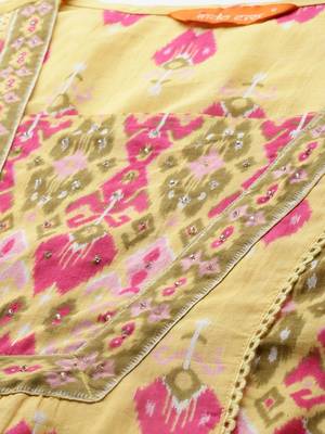 Printed Panelled Sequinned Pure Cotton Kurta With Trousers & Dupatta 2