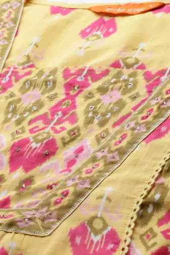 Printed Panelled Sequinned Pure Cotton Kurta With Trousers & Dupatta