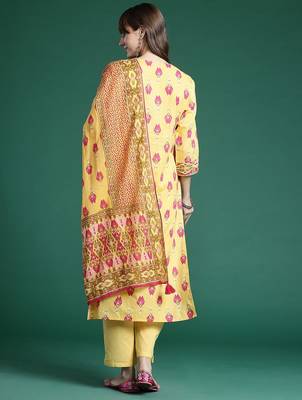 Printed Panelled Sequinned Pure Cotton Kurta With Trousers & Dupatta 6