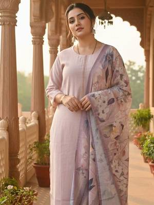 Women Thread Work Straight Kurta with Trouser & Printed Dupatta 1