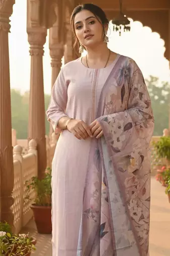 Women Thread Work Straight Kurta with Trouser & Printed Dupatta