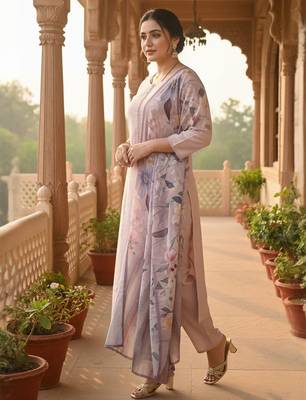 Women Thread Work Straight Kurta with Trouser & Printed Dupatta 3
