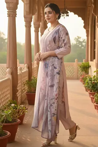 Women Thread Work Straight Kurta with Trouser & Printed Dupatta