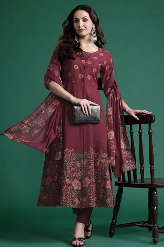 Floral Printed Pure Cotton Kurta with Trousers & Dupatta
