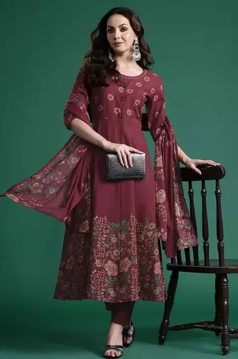 Floral Printed Pure Cotton Kurta with Trousers & Dupatta