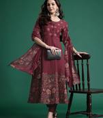 Floral Printed Pure Cotton Kurta with Trousers & Dupatta