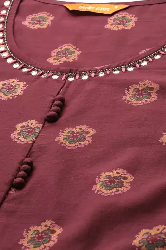Floral Printed Pure Cotton Kurta with Trousers & Dupatta