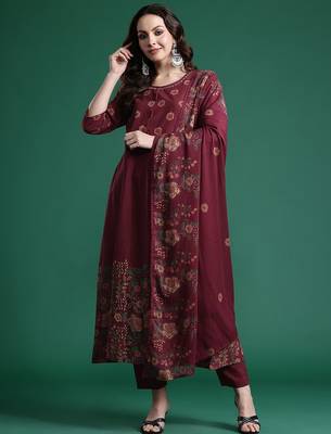 Floral Printed Pure Cotton Kurta with Trousers & Dupatta 5