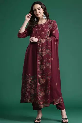 Floral Printed Pure Cotton Kurta with Trousers & Dupatta