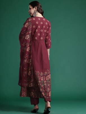 Floral Printed Pure Cotton Kurta with Trousers & Dupatta 7