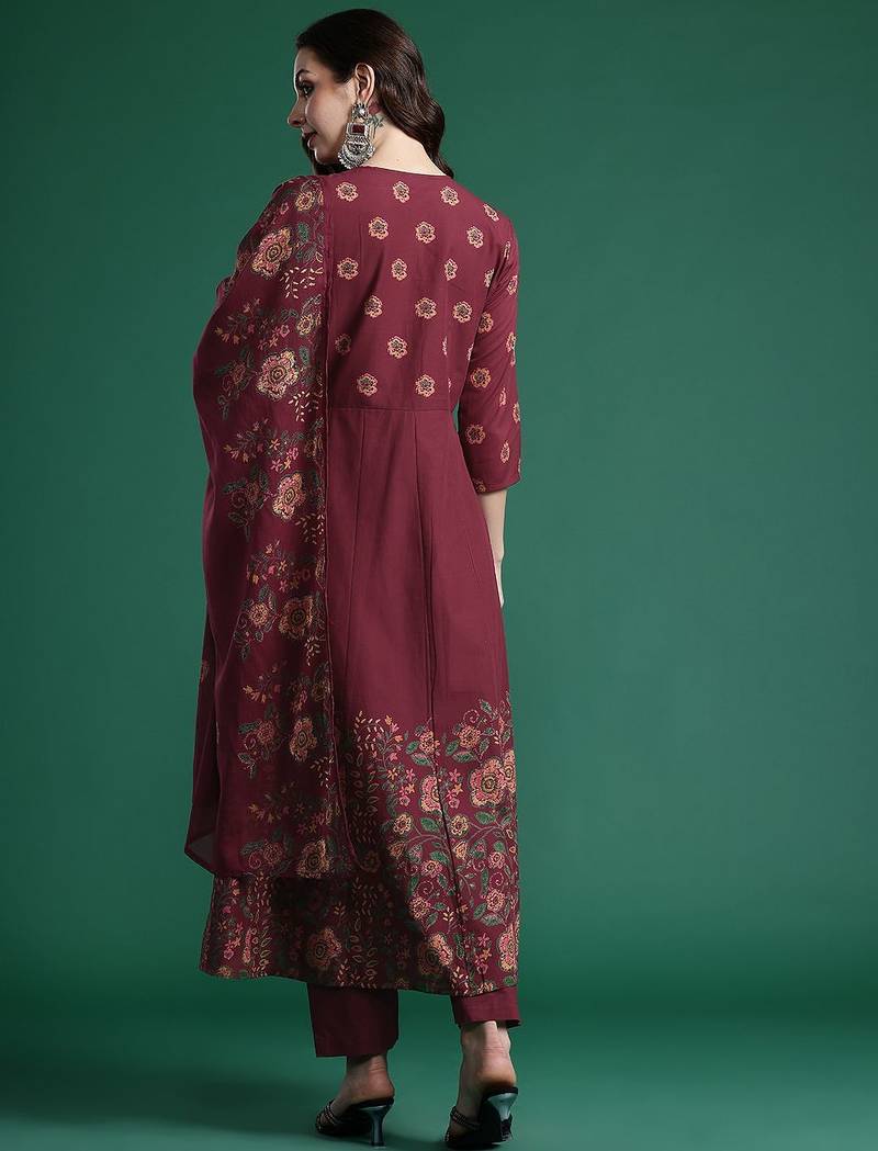 Floral Printed Pure Cotton Kurta with Trousers & Dupatta