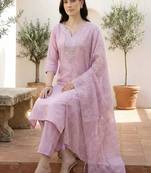 Women Regular Mirror Work Liva Kurta with Trousers & With Dupatta