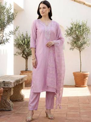 Women Regular Mirror Work Liva Kurta with Trousers & With Dupatta 3