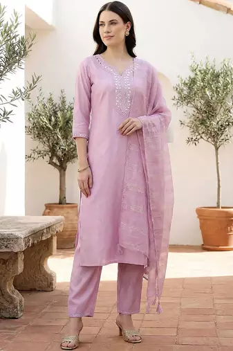 Women Regular Mirror Work Liva Kurta with Trousers & With Dupatta