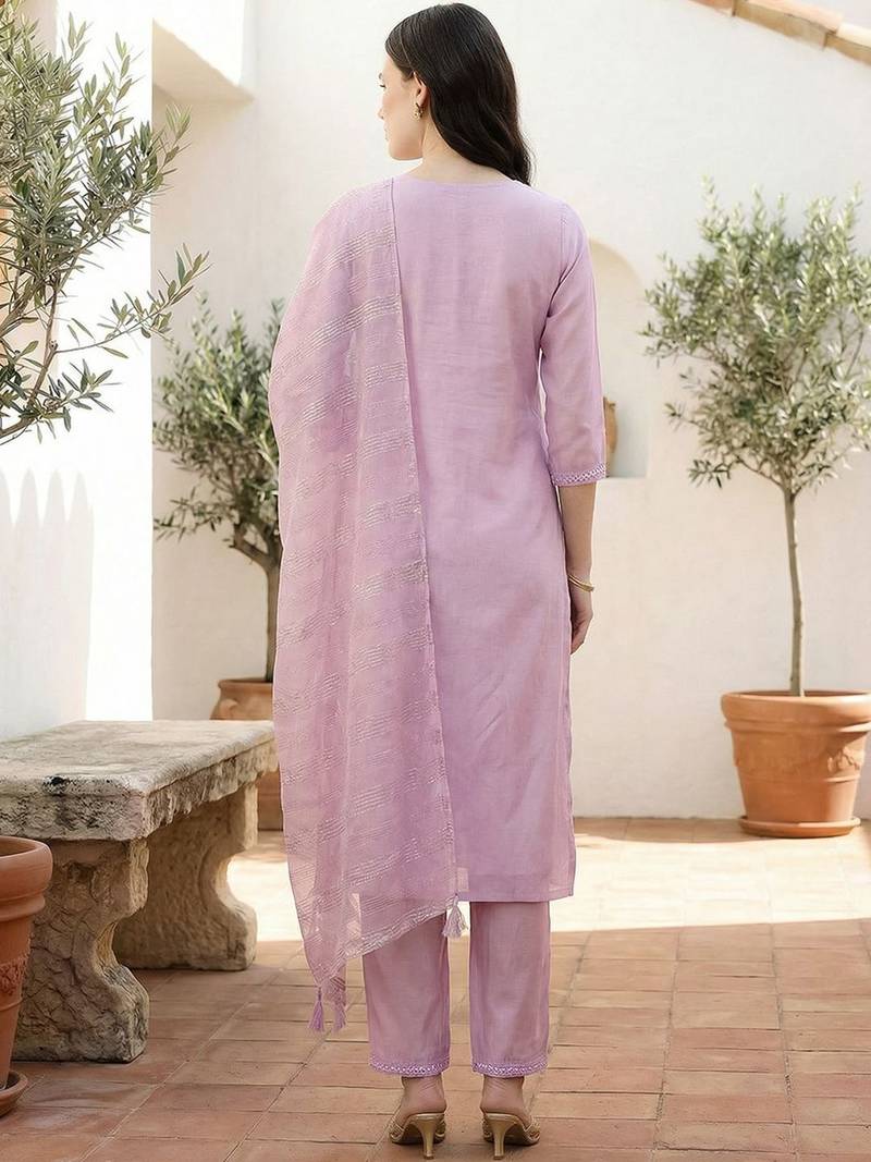 Women Regular Mirror Work Liva Kurta with Trousers & With Dupatta