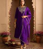 Ethnic Motifs Embroidered Sequinned Straight Kurta With Trousers & Dupatta
