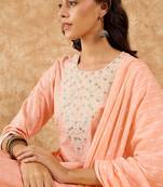 Floral Printed Straight Mirror Work Kurta with Trousers & Dupatta