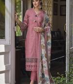 Floral Printed Thread Work Linen Kurta Set
