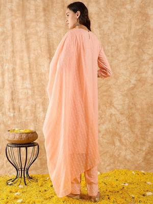 Floral Printed Straight Mirror Work Kurta with Trousers & Dupatta 6