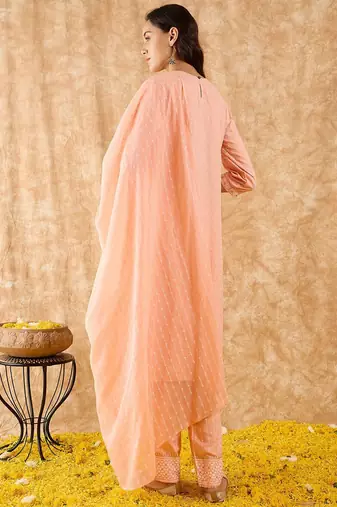 Floral Printed Straight Mirror Work Kurta with Trousers & Dupatta