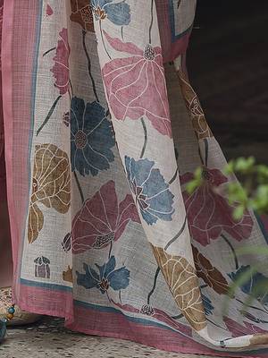 Floral Printed Thread Work Linen Kurta Set 3