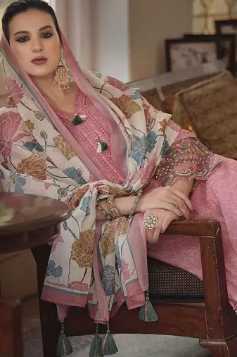 Floral Printed Thread Work Linen Kurta Set