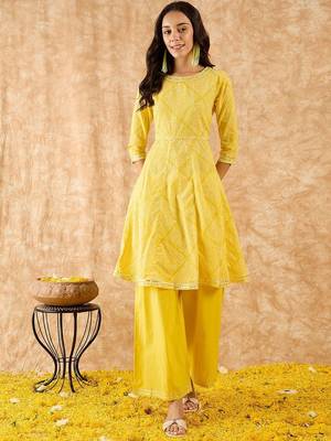 Geometric Printed A-Line Gotta Patti Kurta with Palazzo 1