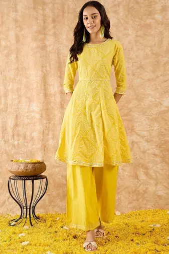 Geometric Printed A-Line Gotta Patti Kurta with Palazzo